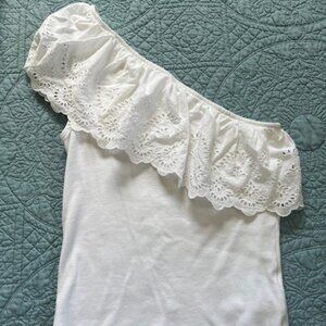 White Eyelet One Shoulder Top